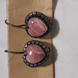 Pink Rhodochrosite Heart dangle earrings